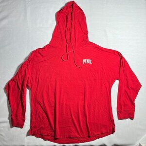 Victoria's Secret PINK Large Varsity Pullover Hoodie Tee Shine Bling Foil Red